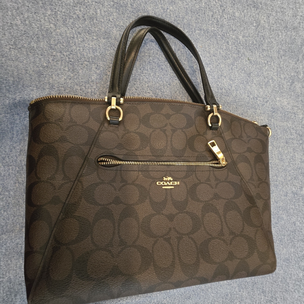 Coach Dark Brown Signature Tote with Gold Accents